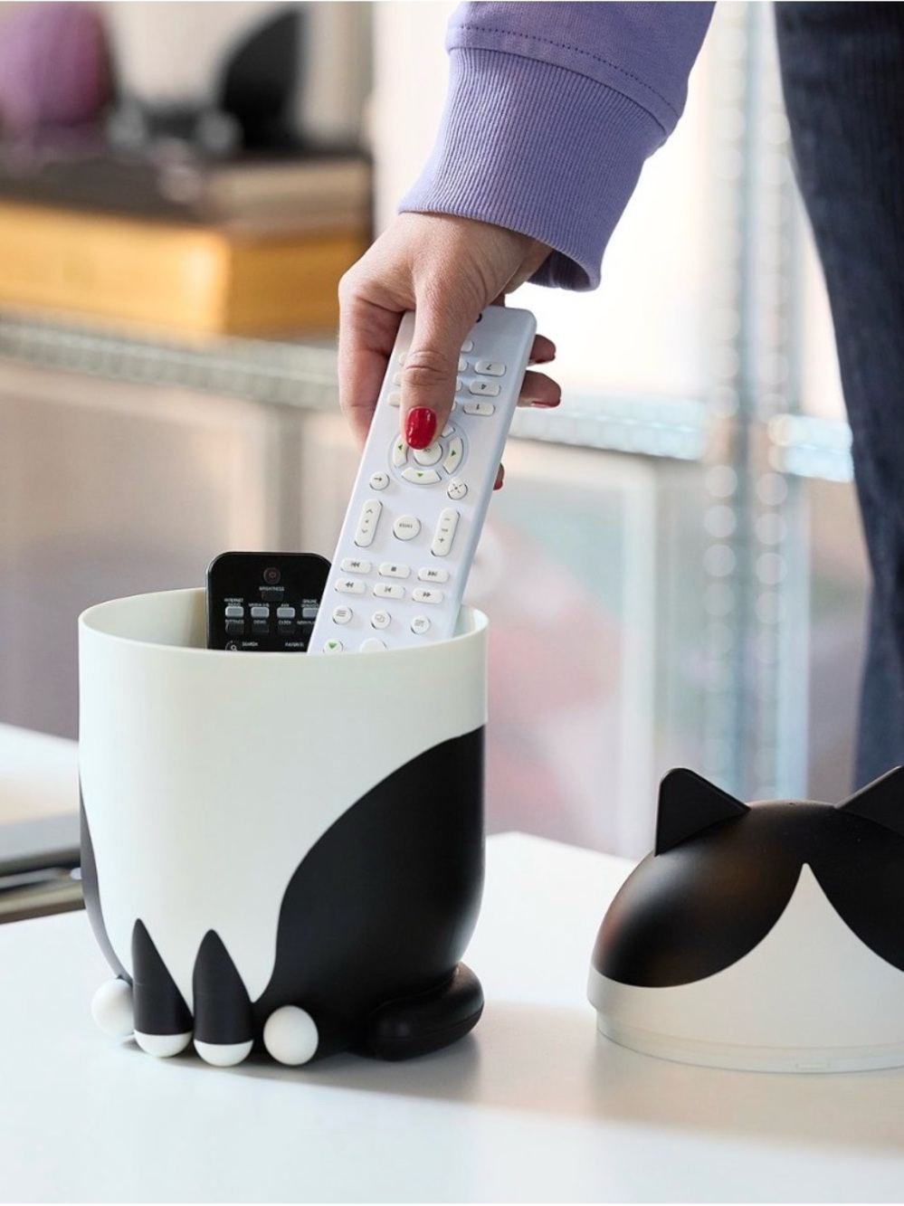 IKEA Grejsimojs black & white tuxedo CAT with lid storage adorable decoration - Picture 12 of 13